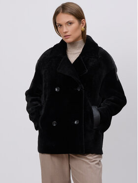 FAN LEATHER FAN LEATHER Kożuch naturalny Krótki Czarny Loose Fit