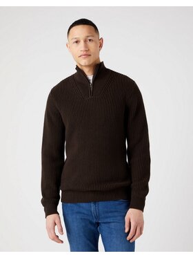 Wrangler Wrangler Sweter HALF ZIP KNIT Brązowy Regular Fit