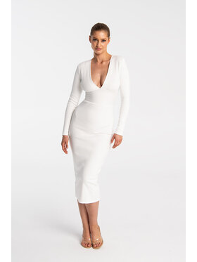 Nudyess Nudyess Sukienka dzianinowa Victoria z prążka Beżowy Fitted Fit