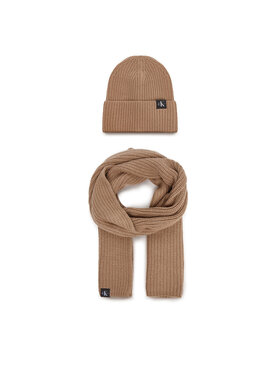 Calvin Klein Jeans Calvin Klein Jeans Sál és sapka szett Monogram Rib Scarf Beanie Set IU0IU00638 Barna