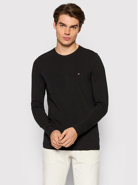 Tommy Hilfiger Tommy Hilfiger S dlhými rukávmi Stretch Tee MW0MW10804 Čierna Slim Fit