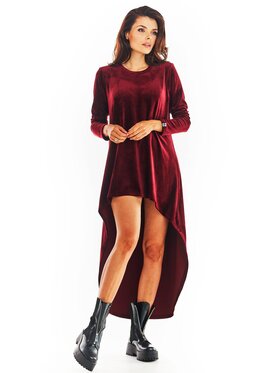 Awama Awama Sukienka dzianinowa A379 Bordowy Basic Fit