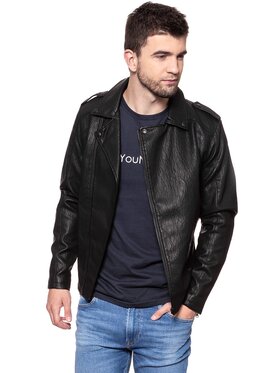 Wrangler Wrangler Kurtka skórzana PU LEATHER Czarny Slim Fit