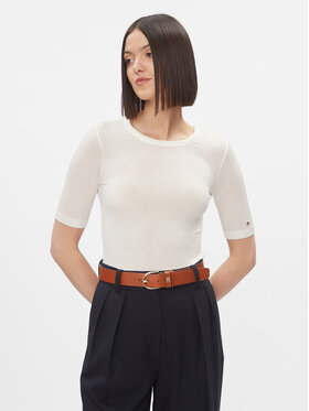 Tommy Hilfiger Tommy Hilfiger Tričko Slim Soft Tencel C-Nk 1/2Slv WW0WW39789 Écru Slim Fit