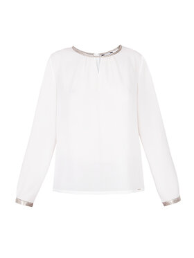 EMOI EMOI Bluza Biała z obszyciami w metalicznym kolorze Biały Feminine Fit