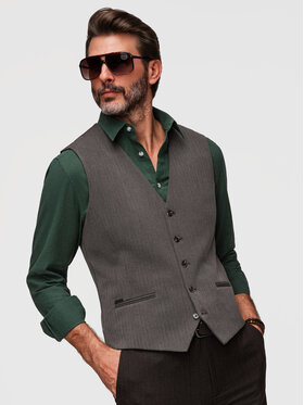 Ombre Ombre Kamizelka V65 Szary ciemny Slim Fit