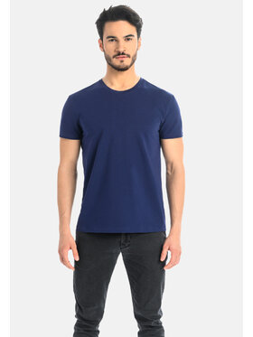 Teyli Teyli T-Shirt męski bawełniany Luca Niebieski Classic Fit