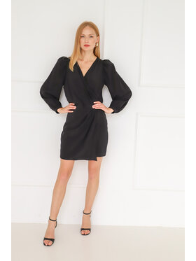 Entelier Entelier Sukienka koktajlowa bufiasty rękaw Czarny Comfortable Fit