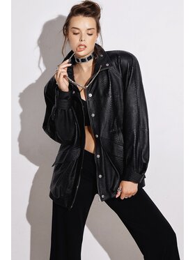 Mimika Mimika Kurtka skórzana Parka z wężową strukturą Czarny Oversize