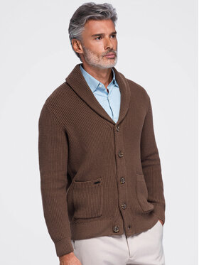 Ombre Ombre Sweter OM-SWCD-0200 Brązowy ciemny Regular Fit
