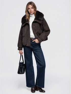 Ombre Ombre Kurtka bomber OW-JT-E0008 Brązowy Relaxed Fit