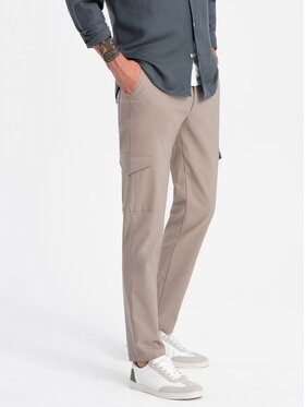 Ombre Ombre Kalhoty z materiálu OM-PACG-0178 Béžová Regular Fit