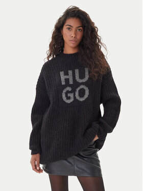 HUGO HUGO Kootud kleit Sloguis 50548245 Must Oversize