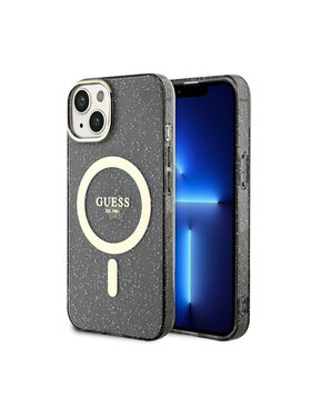 Guess Guess Etui na telefon Glitter Gold MagSafe Czarny