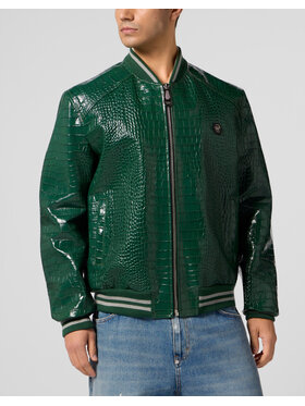PHILIPP PLEIN PHILIPP PLEIN Kurtka skórzana 29073 Zielony Regular Fit