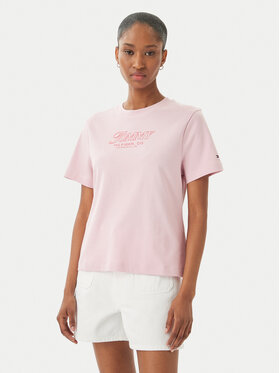 Tommy Hilfiger Tommy Hilfiger Tricou Logo Interlock WW0WW48707 Roz deschis Regular Fit