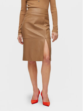 Boss Boss Kožená sukňa Setora 50489116 Béžová Slim Fit