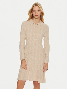 Tommy Hilfiger Tommy Hilfiger Плетена рокля WW0WW43085 Бежов Regular Fit