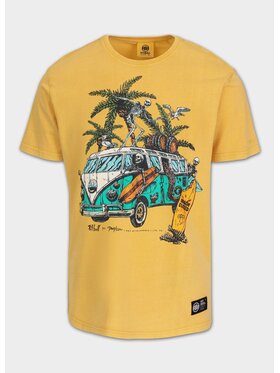 PITBULL PITBULL T-Shirt Koszulka męska Denim Washed OPEN BEACH XXL Żółty Regular Fit