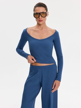 Nudyess Nudyess Top Alba z prążka Niebieski Slim Fit