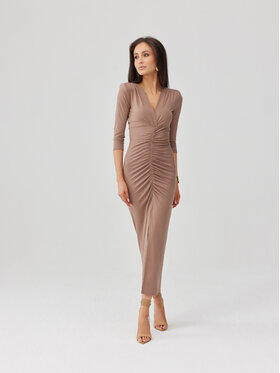 Roco Fashion Roco Fashion Sukienka koktajlowa Mireya Beżowy Slim Fit