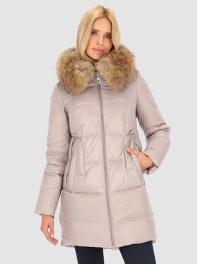 Perso Perso Kurtka puchowa z naturalnym futrem Szary Slim Fit