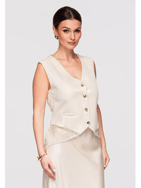 Ombre Ombre Kamizelka OW-VE-E0002 Beżowy Slim Fit