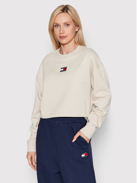 Tommy Jeans Tommy Jeans Bluza Crop Badge DW0DW12722 Beżowy Relaxed Fit