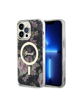 Guess Guess Etui na telefon Flower MagSafe Czarny