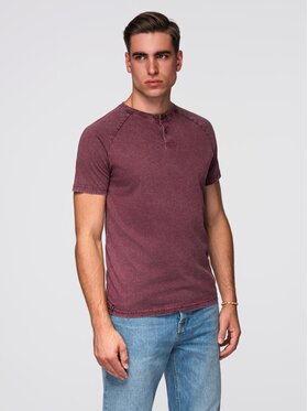 Ombre Ombre T-Shirt OM-TSWT-0150 Bordowy Regular Fit