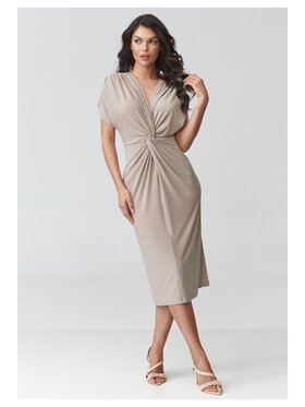 Makadamia Makadamia Sukienka codzienna M938 Beżowy Loose Fit