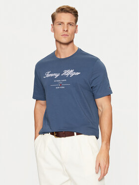 Tommy Hilfiger Tommy Hilfiger T-Shirt Script Logo Tee MW0MW33691 Niebieski Regular Fit