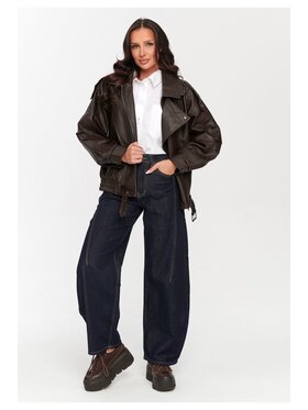 Makadamia Makadamia Kurtka skórzana C77 Brązowy Loose Fit