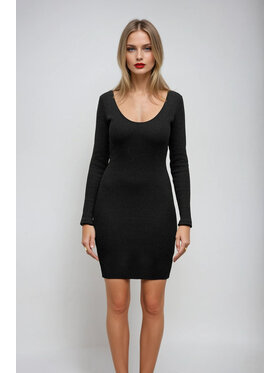 Nudyess Nudyess Sukienka dzianinowa Megi mini z prążka Czarny Fitted Fit