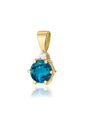 Fugart Fugart Naszyjnik Zawieszka z żółtego złota z topazem London Blue i brylantami FZ076-585-LT0.50/0.015 Złoty