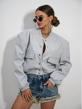 LilaLou LilaLou Kurtka bomber Bomberka Szary jasny Regular Fit