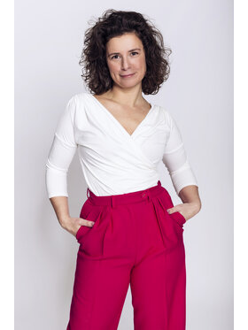 Justyna Ołtarzewska Justyna Ołtarzewska Bluzka Dwustronna bluzka kopertowa Biały Modern Slim Fit