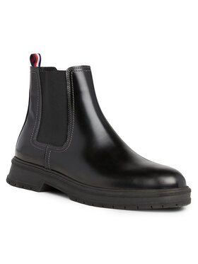 Tommy Hilfiger Tommy Hilfiger Kotníková obuv s elastickým prvkem Hilfiger W Abrasivato Lth Chels FM0FM04675 Černá