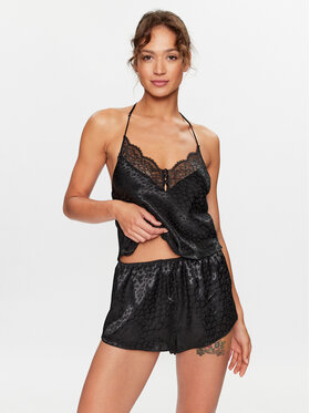 Hunkemöller Hunkemöller Pižamos marškinėliai 203223 Juoda Comfortable Fit