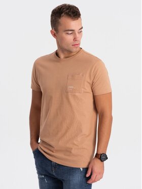 Ombre Ombre T-Shirt OM-TSPT-0154 Beżowy Regular Fit