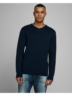 Jack & Jones Jack & Jones Πουλόβερ JJEBASIC KNIT V-NECK NOOS Μπλε Basic Fit