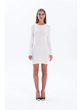 Nudyess Nudyess Sukienka dzianinowa Eos Mini z prążka Écru Fitted Fit