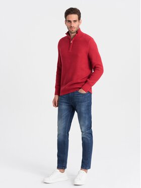 Ombre Ombre Sweter OM-SWZS-0105 Czerwony Regular Fit