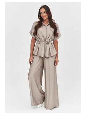 Makadamia Makadamia Komplet bluzka i spodnie C54 Brązowy Loose Fit
