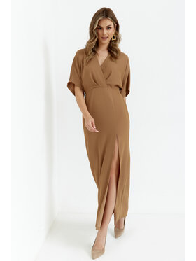 Makover Makover Sukienka codzienna K163 Beżowy Modern Fit