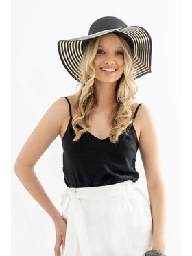 Lunedi Lunedi Top lniany z dekoltem V Czarny Regular Fit
