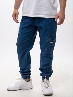 Jigga Wear Jigga Wear Jeansy Spodnie Jeansowe Jogger Bojówki Męskie Niebieskie Jigga Wear Stripe Zip Cargo XL Niebieski Regular Fit