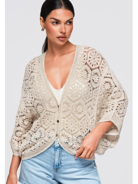 Ombre Ombre Kardigan OW-SW-E0005 Beżowy Loose Fit