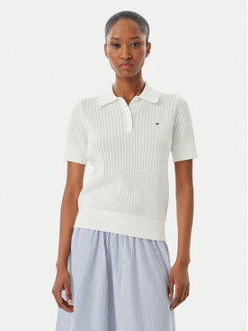 Tommy Hilfiger Tommy Hilfiger Megztinis WW0WW49362 Balta Slim Fit
