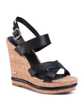 Tommy Hilfiger Tommy Hilfiger Sandále Corporate Leather Wadge Sandal FW0FW04734 Čierna